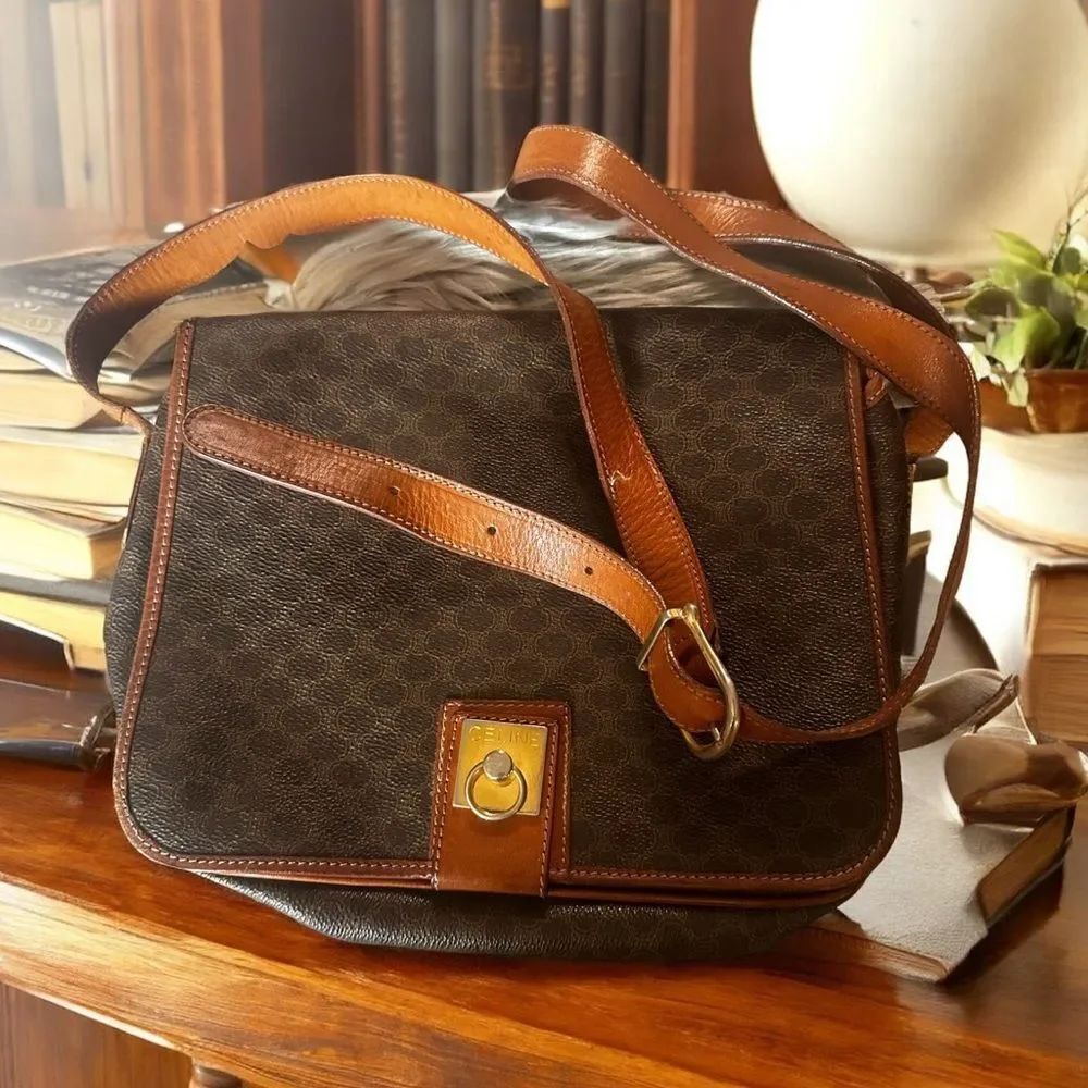 Celine Macadam Brown Leather Shoulder Bag
